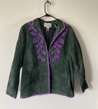 Vintage Linea By Louis Dell’olio Green Floral Button Suede Leather Jacket Medium