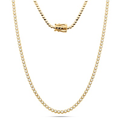 Certified Genuine Diamond Tennis Necklace 14K Yellow