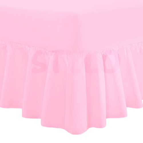LUXURY FITTED VALANCE BOX BED SHEET PLAIN DYED PLEATED FRILLED PERCALE BEDDING - Picture 3 of 16