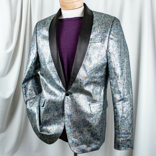 ASOS New Silver Multicolor Polyester Blend Men Formal Tuxedo Jacket Size 38 R - Picture 5 of 12