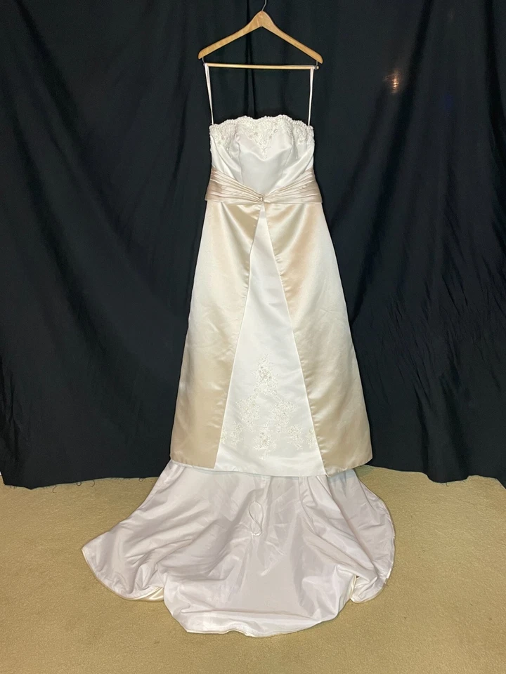 David's Bridal 无肩带 T8580 香槟象牙白新娘礼服婚礼礼服 14W — 第 3/4 张图片