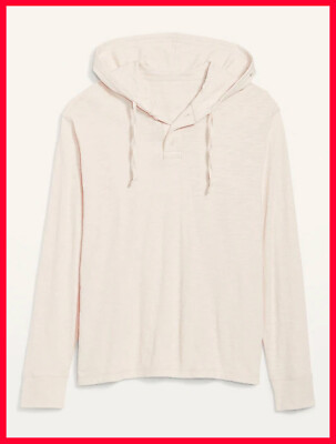 ~NWT Old Navy Workwear Long Sleeve Hooded Henley Shirt Hoodie S Small Off White~