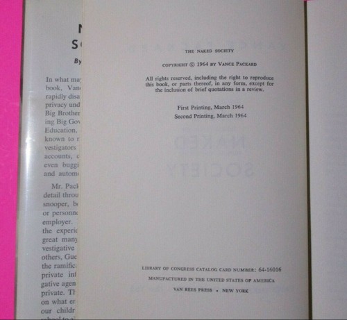 The Naked Society, by Vance Packard 1964 First Edition 1st Printing Hardcover DJ - Picture 4 of 6