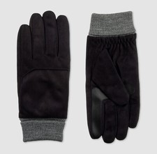 NEW 135 Isotoner Men's Black Gray Touch Screen Lined Warm Winter Gloves Size M
