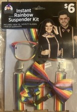 Suspenders Bowtie And Glasses Rainbow Kit Pride Halloween Cosplay Costume