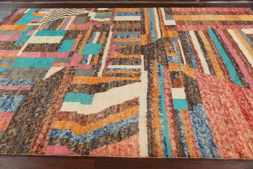 Abstract Moroccan Oriental Area Rug Hand-knotted Wool 9x13 ft Dining Room Carpet - Picture 9 of 12