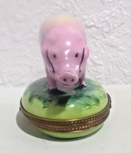Vintage Limoges Peint Main Trinket Box Rochard Pig HTF - Picture 4 of 8