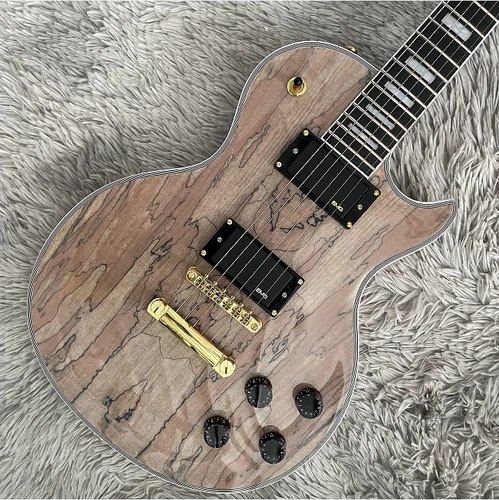 Custom LP Electric Guitar Nature Burl Maple Top Bone Nut Gold Hardware HH Pickup