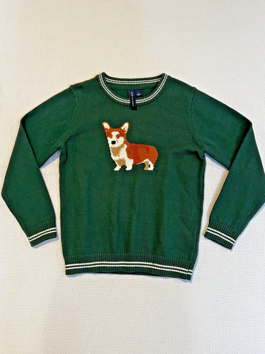 Janie and Jack Youth Knit Sweater Corgi Dog Dark Green size 5