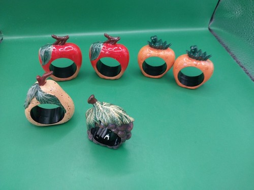 Vintage (6) Wooden Fruit Napkin Rings Yellow, Apple Pear Grape - Picture 9 of 15
