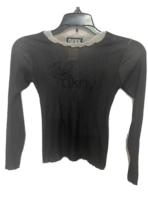 DKNY Shirt - 12 year Girl - long sleeves - DKNY logo - Black And White - 1999