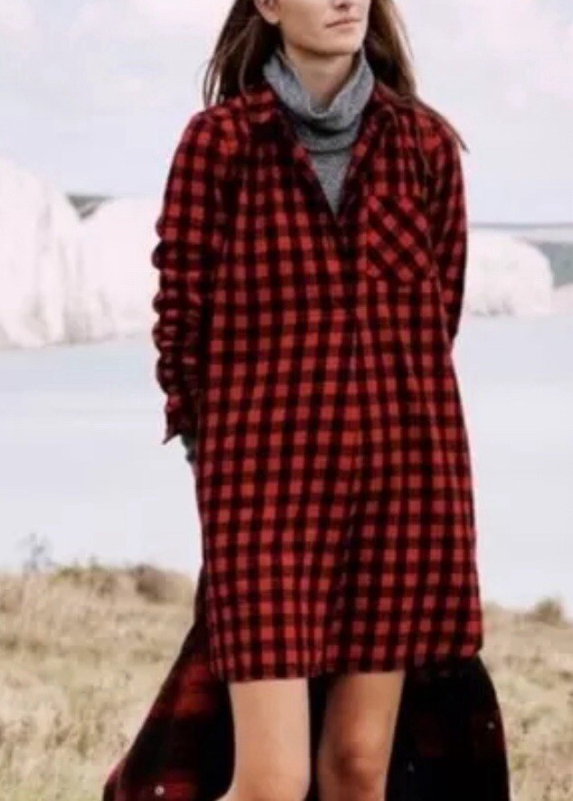 NWT Madewell Lattitude Buffalo Check Shirt Dress Size XXS Red