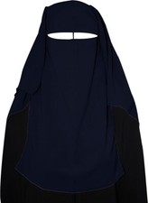 XL Long Saudi Niqab Nikab Dark Blue 3 Layers burqa Hijab Face cover Veil Islam