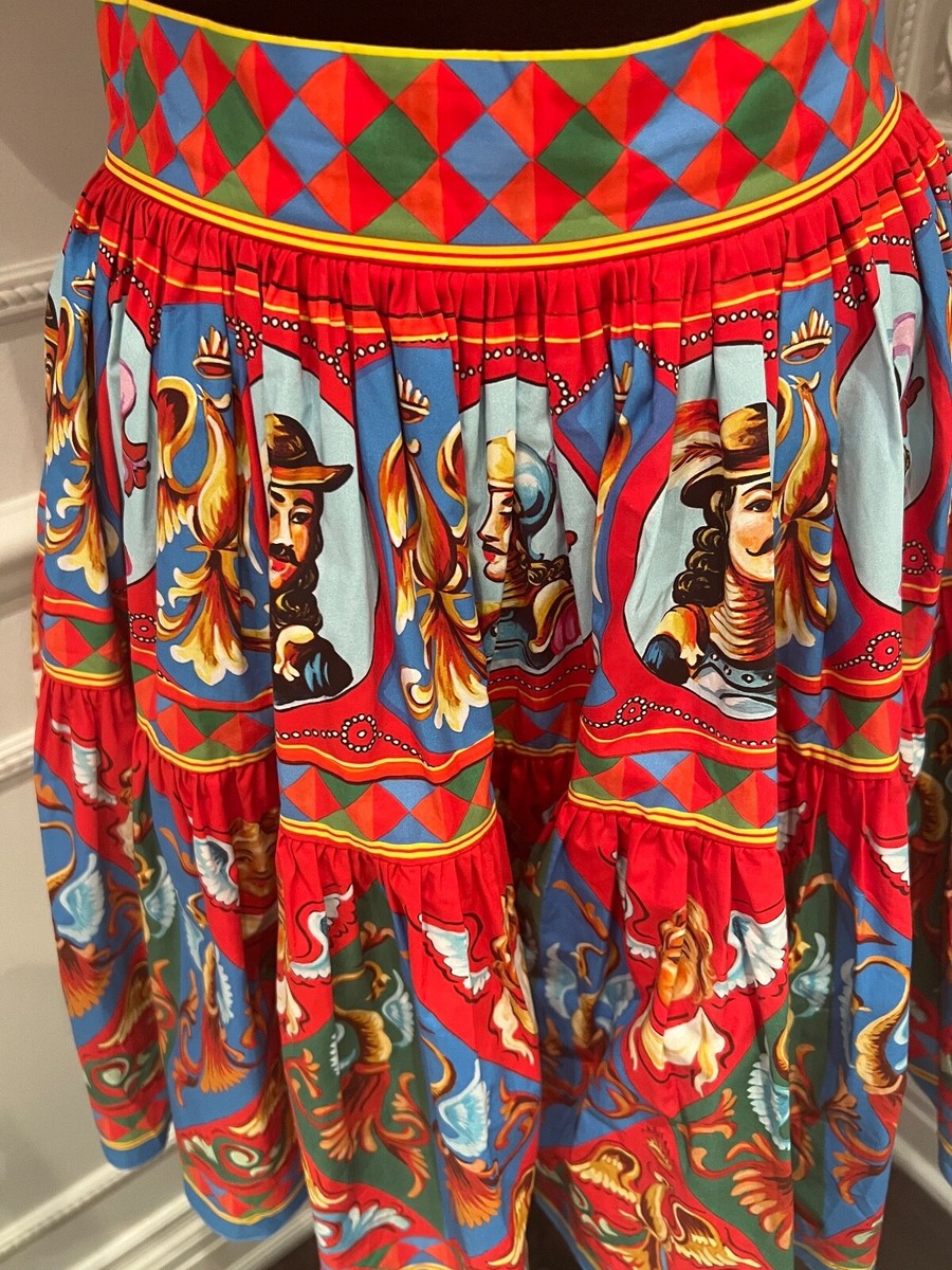 【関税&送料込み】Dolce & Gabbana Anemoni Print Cotton Mid DOLCE & GABBANA Graphic Print Full Cotton Skirt in Red Size
