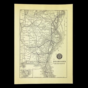 ca1932 Vintage SEABOARD AIR LINE Railroad Map SAL Railway Lines Map Antique