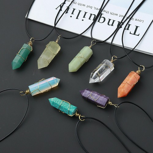 Natural Hexagonal Crystal Quartz Point Pendant Wire Wrap Stone Wand Necklace - Picture 4 of 38