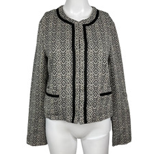 Banana Republic Jacket Blazer Women Sz 6 Black White Tweed Contrast Trim Pockets