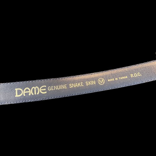 80s Vtg Genuine Snake Skin Womens Belt Sz M Navy Blue DAME Self Buckle Flawed - Picture 8 of 13