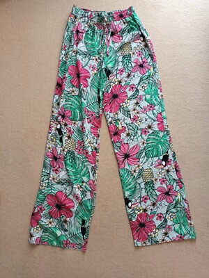 BNWT - Red Herring - Pale Green Floral Toucan Tropical Trousers - Size 8 Long  