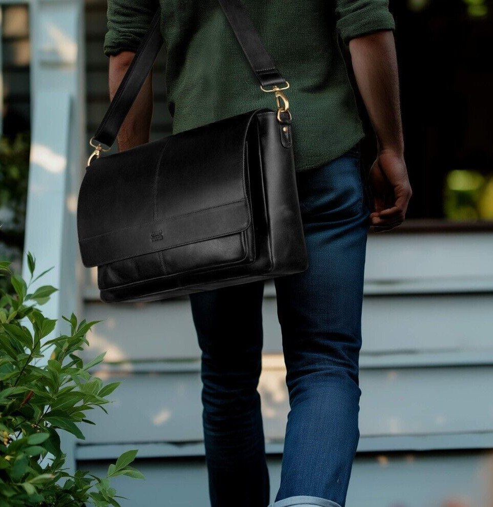 Vintage Handmade Leather Satchel Bag- 15.5 Inch Laptop Messenger Shoulder Bag
