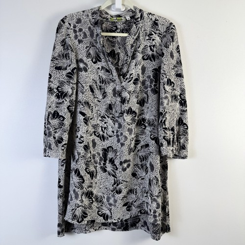 Loco Lindo Floral Blouse Tunic Vintage Medium Shirt Black White California USA - Picture 2 of 9