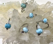 Wholesale 6 Pcs Natural Larimar White Bronze Rings Crystal Healing size 6, 7, 8