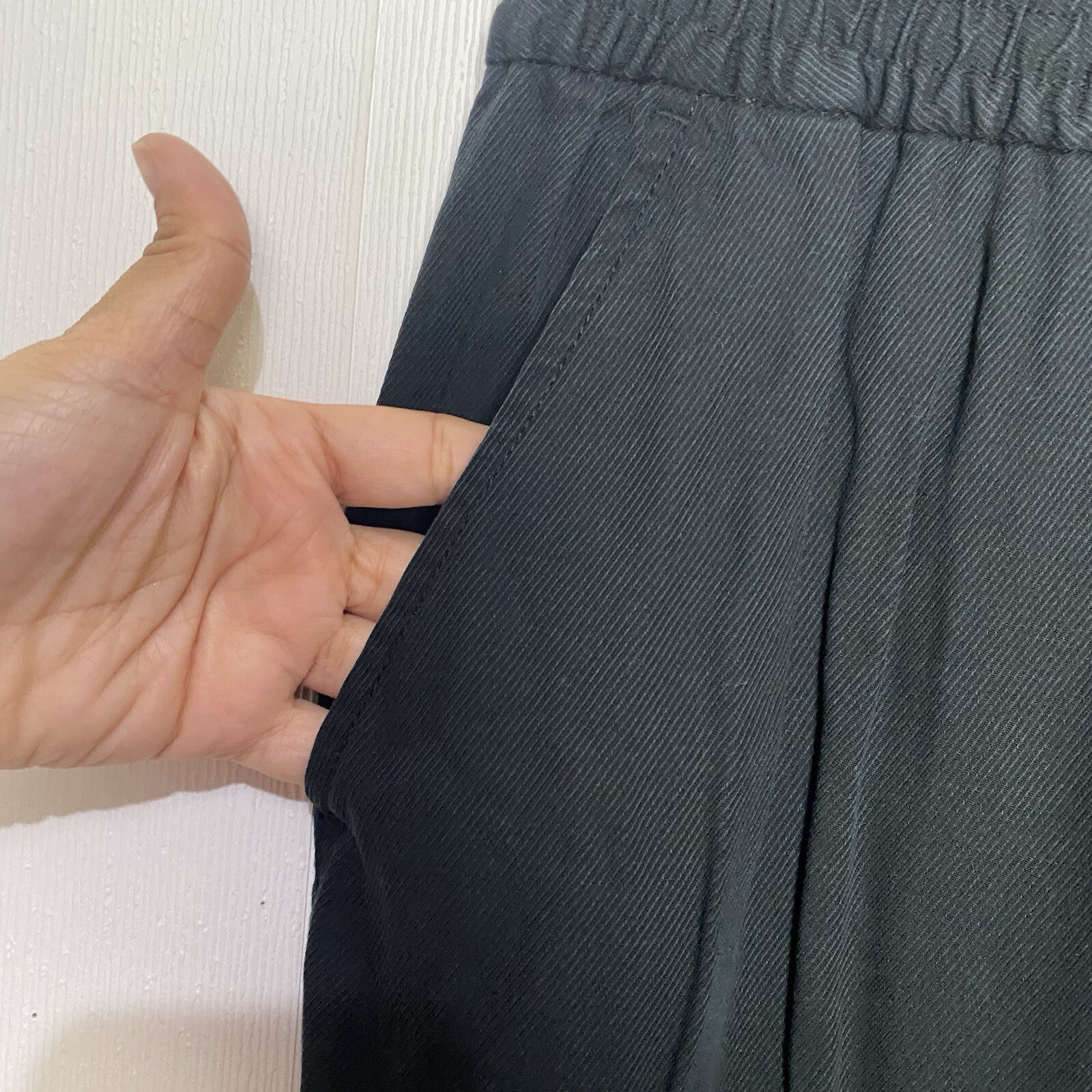 ALTRA Madewell Pantalone donna nero gamba larga pull on misto viscosa taglia large.