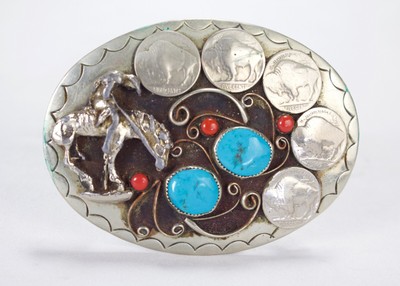 Native American Horse Squaw Wrap Buffalo Nickel Belt Buckle  display picture 3