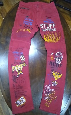 Rockstar Sushi Biker Graffiti Moto RED Denim Jeans Sz 30