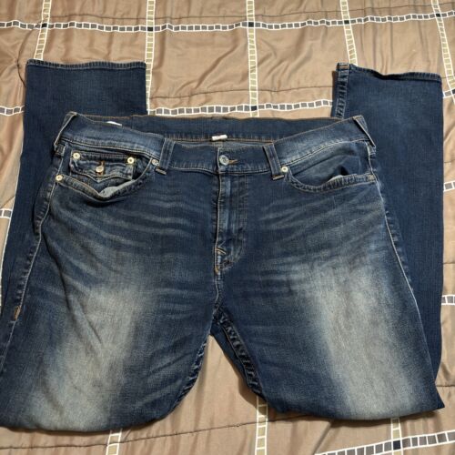 True Religion Men’s 42x32 Ricky Relaxed Straight Flap Pocket Denim Blue Jeans
