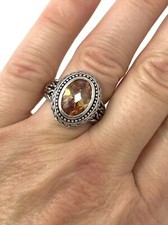 Sterling Silver 925 Amber Colored Cubic Zirconia Filigree 8 gm Ring Sz 7