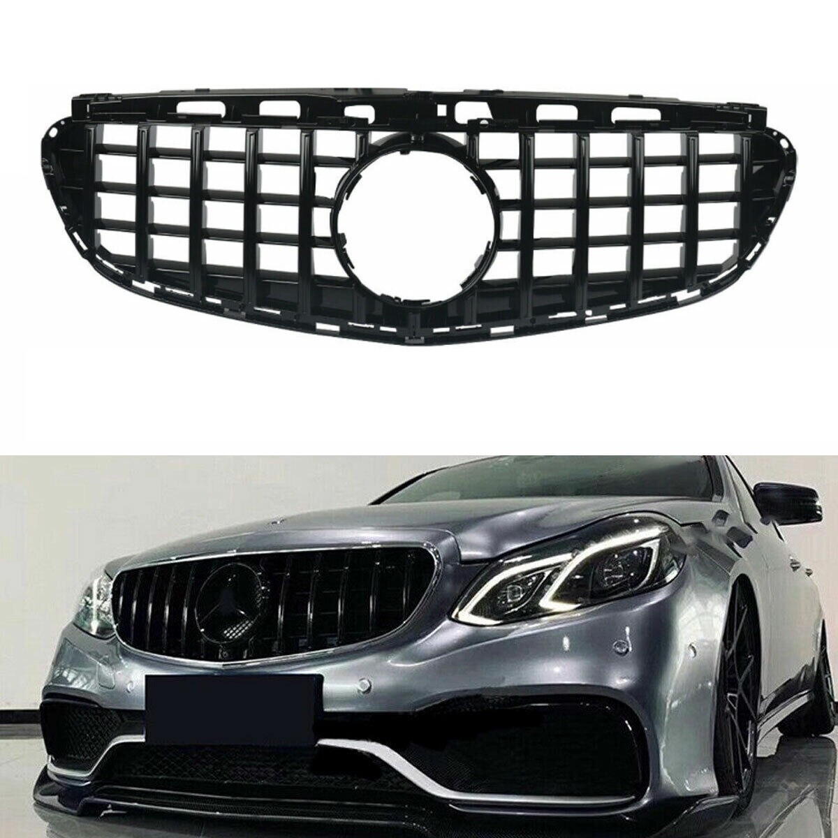 Black GT Style Front Grille For 2014-2016 Mercedes-Benz E-Class W212
