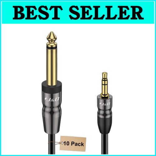 High-Quality 10 Pack 3.5mm to 6.35mm Cables - Perfect for Guitar and Speakers