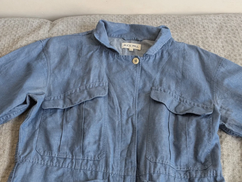 Alex Mill Jumpsuit Women Large Blue Cotton Linen Long Sleeve Button Up Coverall - Image 2 of 4