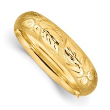 Real 14kt Yellow Gold 11/16 Florentine Engraved Hinged Bangle Chain Bracelet