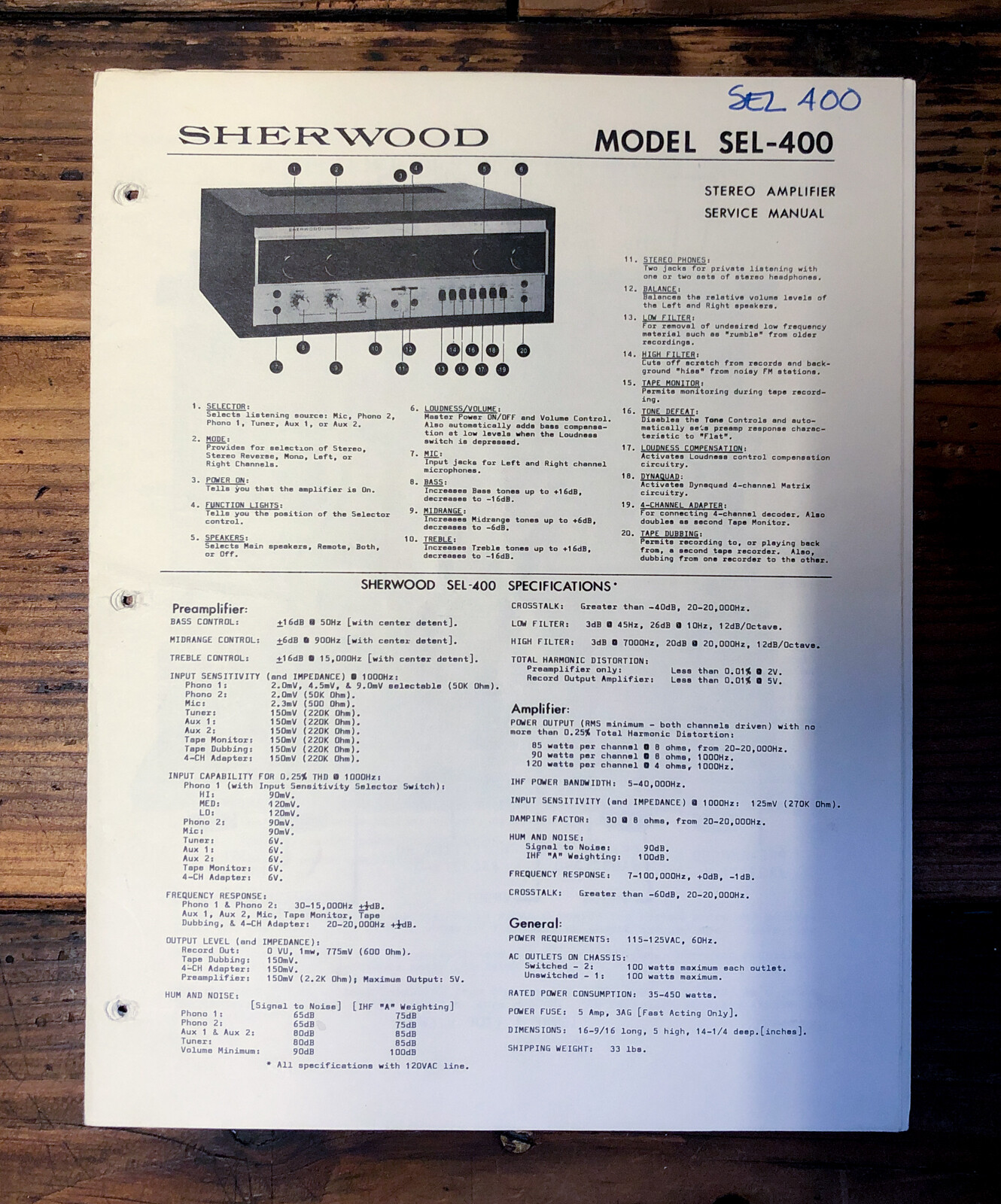 Sherwood SEL-400 vintage audio equipment - eBay listing photo 3