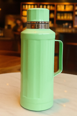 Vintage Mint Green Vacuum Thermos Flask with Handle   Insulated Hot/Cold Bottle