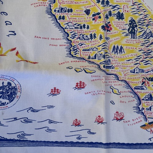 Vintage California State Tablecloth Souvenir Seal Landmarks Cotton 36 x 31 Map - Picture 5 of 24