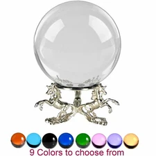 6in Crystal Ball Sphere for Feng Shui, Meditation, Decor, with Unicorn Stand.