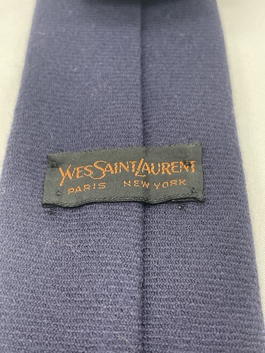 Yves Saint Laurent Mens Paris New York Pointed Tip Solid Navy Classic Necktie - Picture 4 of 6