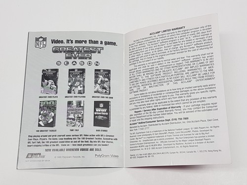 NFL Quarterback Club 96 Sega Game Gear Authentic Manual Only * - Picture 15 of 16