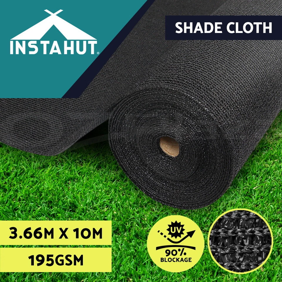 Instahut 90% Shade Cloth 3.66x10m Shadecloth Sail Heavy Duty Garden Mesh Roll BK