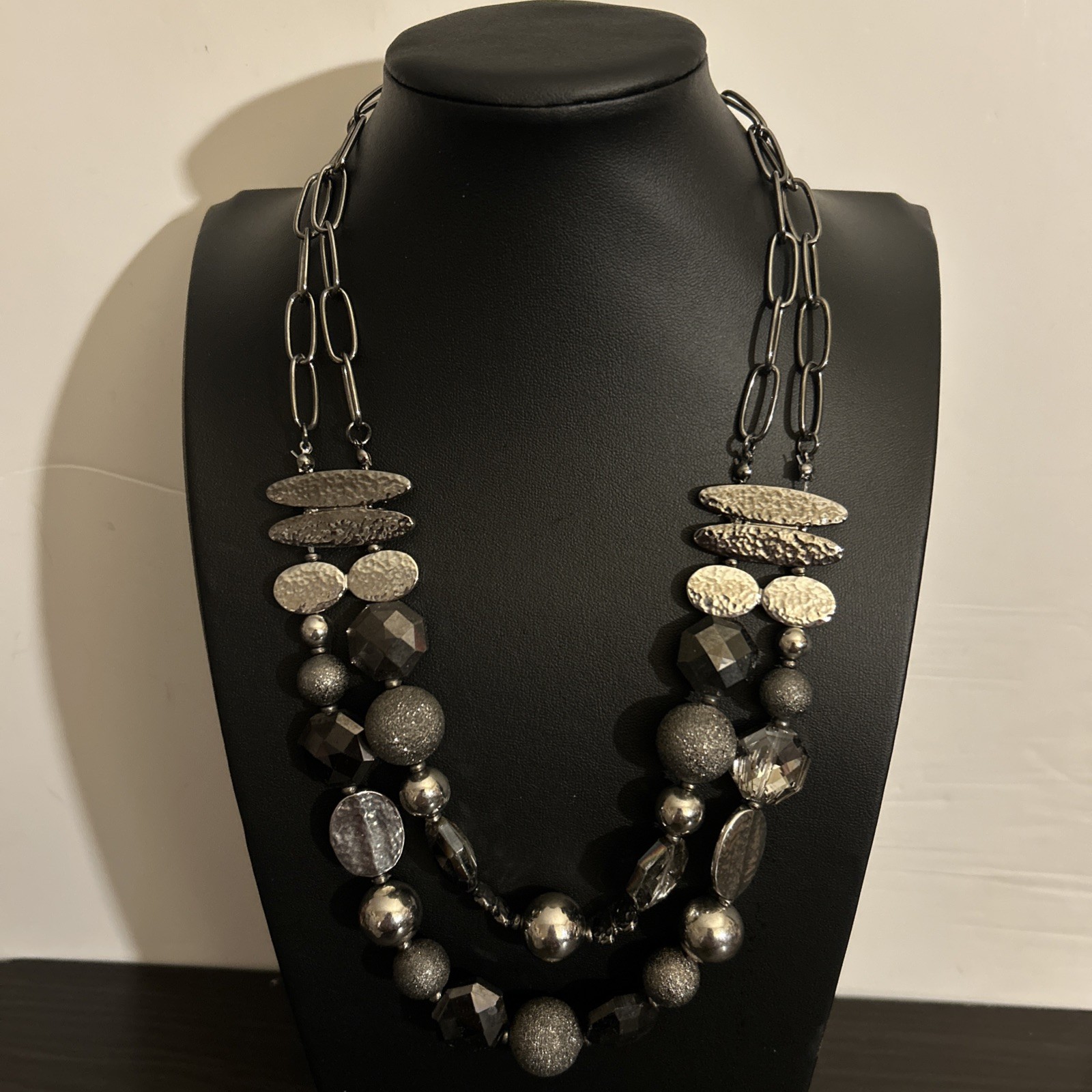 Chunky Multi Strand Beaded Chain Statement Neckla… - image 1