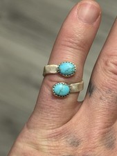STERLING SILVER NATIVE AMERICAN SW TURQUOISE 2 STONE ADJ BYPASS BAND RING .925