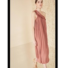 Ulla Johnson Womens One Shoulder Plisse Pleated Ruffle Midi Dress Rose Pink Sz 4