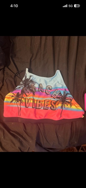 Justice Girls Multicolor Athletic Swim Top Palm Tree Pattern Size 16