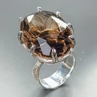 Handmade 37 ct Natural Smoky Quartz Ring 925 Sterling Silver Size 7.5 /R469453
