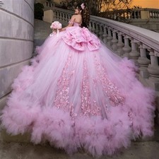 Princess Quinceanera Dresses Bow Rose Lace Applique Layered Ball Gown Sweet 16