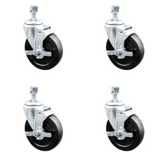 5 Inch Hard Rubber Wheel Swivel 10mm Threaded Stem Caster Set with Brake SCC