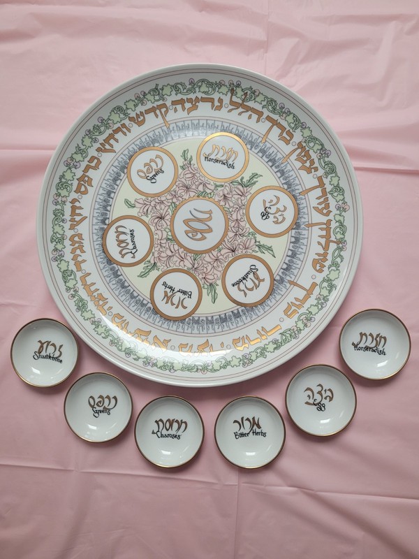 Porcelain Passover Seder Plate + 6 Small Plates by Cara Goldberg Marks